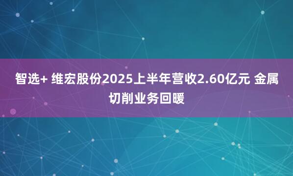 智选+ 维宏股份2025上半年营收2.60亿元 金属切削业务回暖